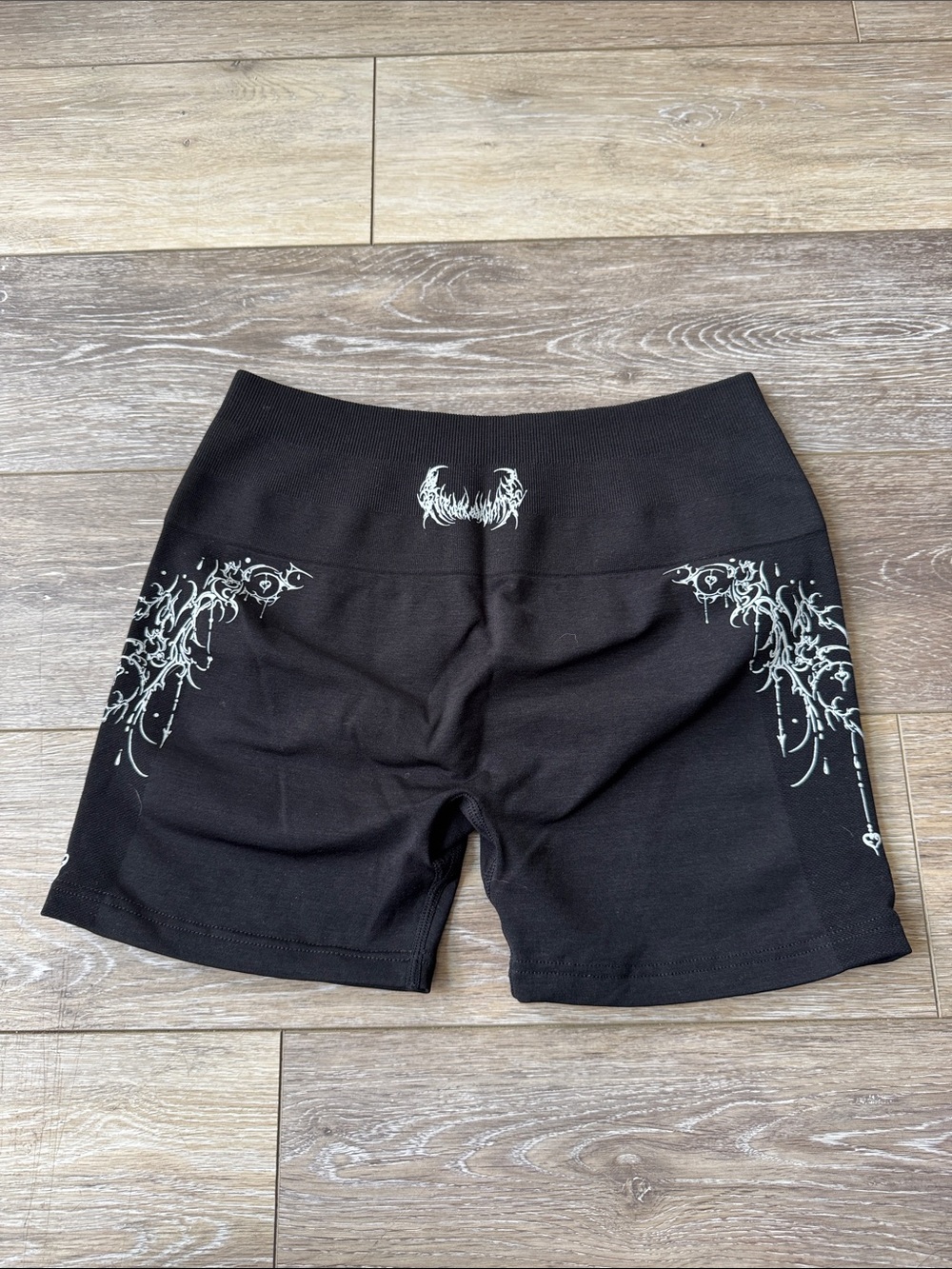 Black Women’s Bike Shorts with White Scroll Accent
